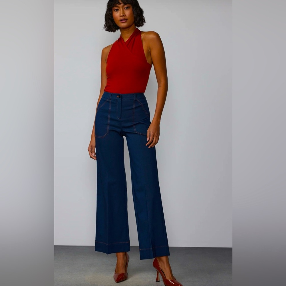 Denim done right. Retro. Glam. Wide leg. Ankle length jeans.